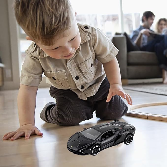 Lambo Toy Car Sian FKP3 Die-Cast Car Model with Lights and Sound Pull Back Toy Car for Boys Age 3 4 5 6 + Year Old (Black)