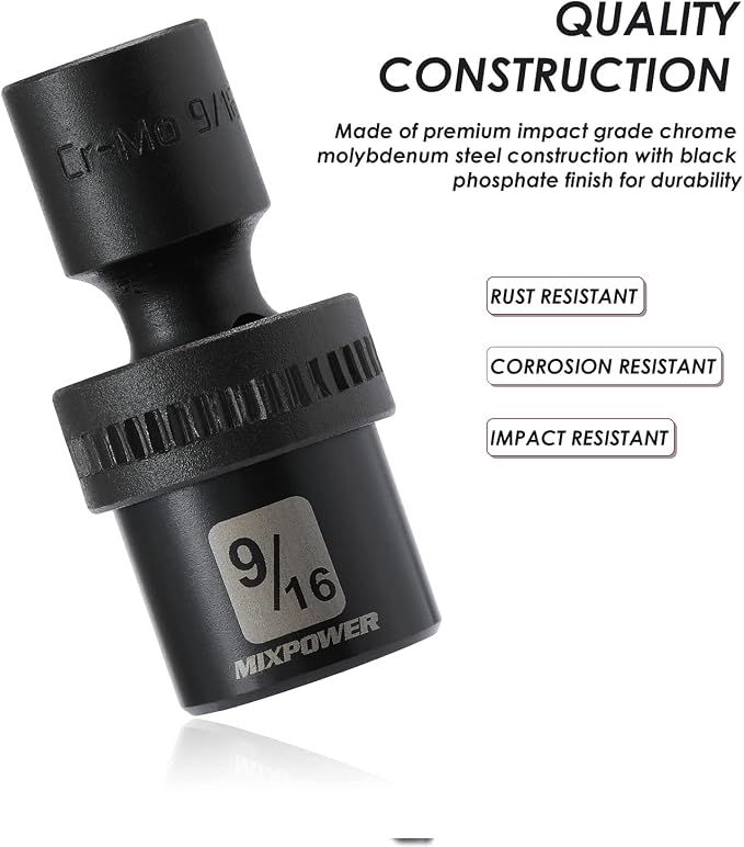 MIXPOWER 1/2" Drive Shallow Impact Universal Joint Swivel Socket Set, SAE, 7/16" to 1-1/4", Shallow, Flexible Wobble, Chrome Molybdenum Steel, 14 Pieces Set