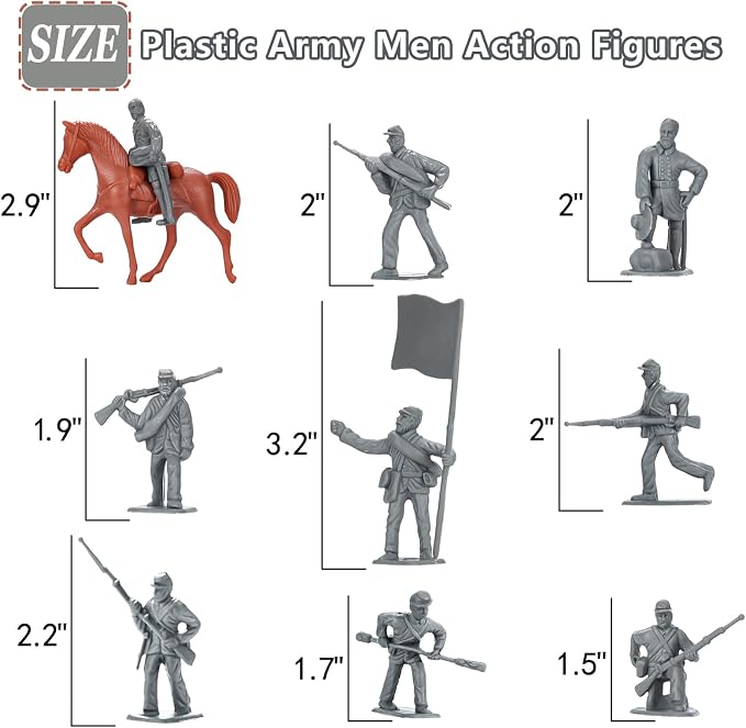 HAPTIME Civil War Army Men Set (42 pcs ) , American Civil War Toys, Plastic Army Men Action Figures, Including Flagman, Knight, Soldier, Perfect for School Project Dioramas, Revolutionary War Toys