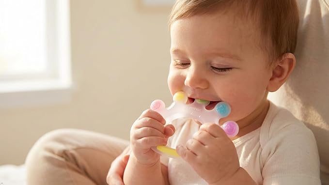 Candy Crown Cooling Teether for Babies 3-36 Months — 100% Food Grade Silicone Hand-Shaped Baby Teething Toy | 6 Textured Surfaces, Fridge-Cool Gum Relief | BPA-Free Sensory Teether
