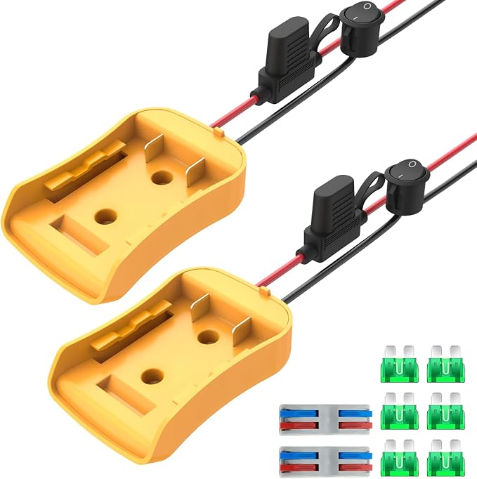 Kzreect 2 Pack for Power Wheel Adapter Compatible with Dewalt 20V Battery, Converter Kit with Fuse Holder, Switch, Terminals, 12AWG Wire for DIY RC Car Toys
