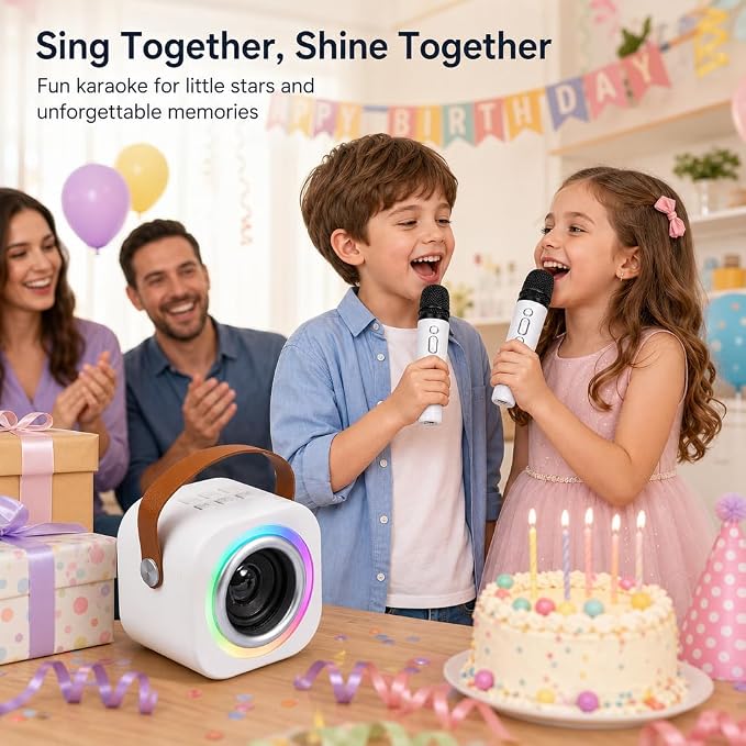 Mini Karaoke Machine for Kids with 2 Wireless Mics,TOP Singing Toys Birthday Gifts Ideas for Girls Ages 3,4,5,6,7,8,9,10,11,12+ Years Old,Great Gift Ages Girls,Boys Trend Party