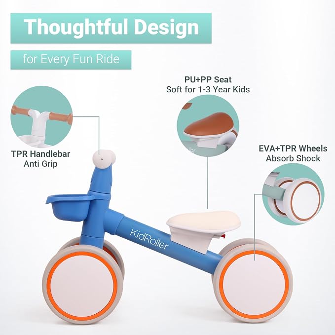 Kid's Balance Bikes for 1 Year Old Boys and Girls, 12-36 Months Toddler Ride-on with Adjustable Seat and a Front Basket, First Birthday Gifts Sky Blue