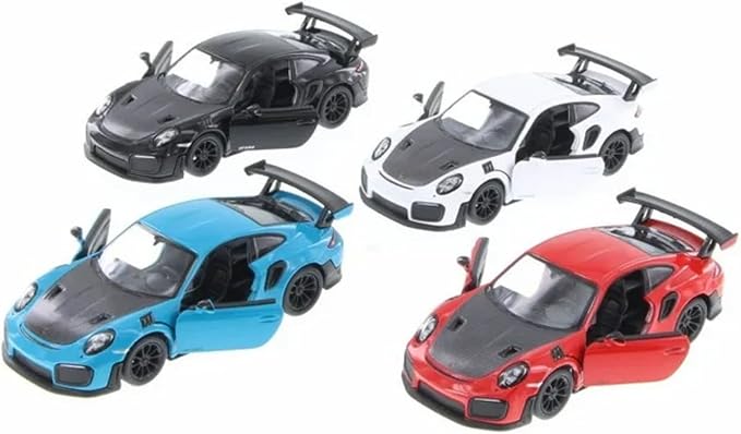KiNSMART - 2010 Porsche 911 GT2 RS 1:36 Scale 5" Die Cast Metal Model Toy Sports Car Toy (4 Set)