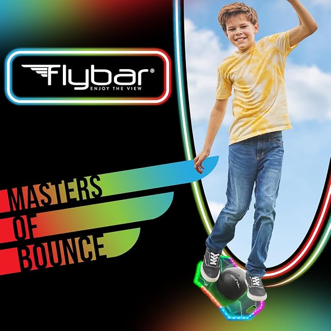 Flybar LED Pogo Trick Ball for Kids Balance Bounce Board w/Anti-Slip Deck