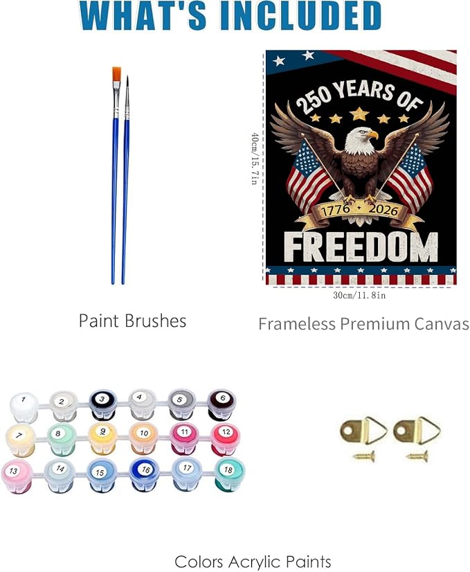 Paint by Numbers for Adults and Kids Beginner, American Flag Eagle Painting by Number Kits On Canvas, Number Artist Paint by Number Kit DIY Oil Painting Acrylic Paints, Home Wall Decor Gift 12X16inch