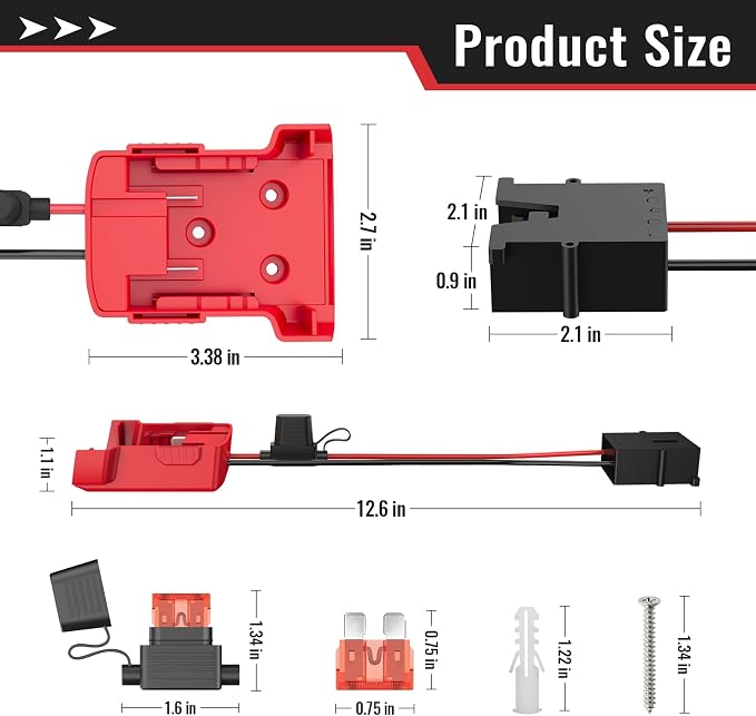 Kzreect Battery Adapter Compatible with Milwaukee 18V Battery, Conversion Kit with Fuse Holder and Wire Harness Connector Compatible with Fisher-Price 12V