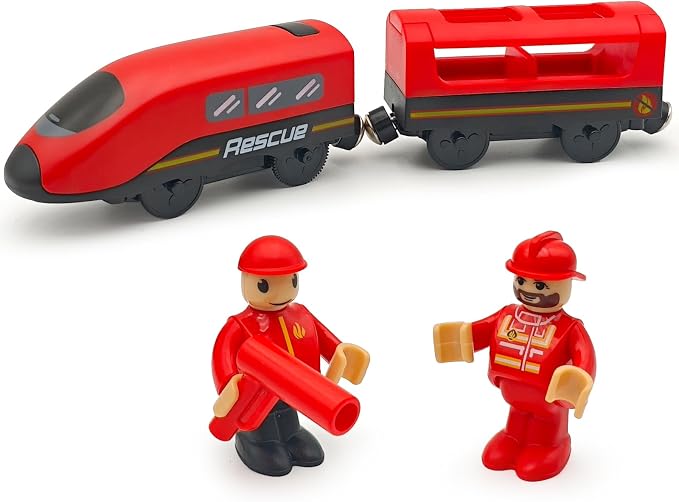 Battery Operated Police Train for Wooden Train Tracks with Figures Kids Magnetic Wooden Trains Set for Toddlers Boys 3-5 4-8 (Without Battery and Tracks) (red)