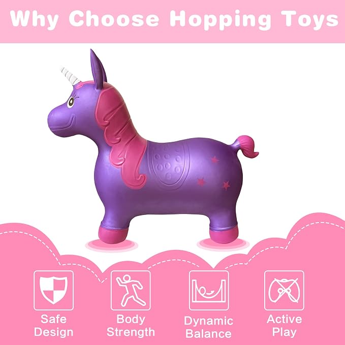 HotMax Unicorn Bouncy Horse Toys for 2 Year Old Girl, Toddlers Bouncing Animals, Ride on Rubber Jumping Toys for Baby Girl or Boy 1st Birthday Gift for 2 3 4 Year Old (Violet Unicorn)
