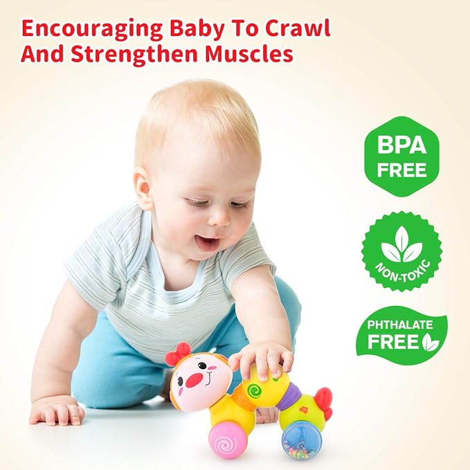 Vanmor Baby Toys 6-12 Months, Crawling Developmental Toy for Babies, Press & Go Musical Caterpillar with Lights, Sensory Tummy Time Toy Encourages Crawling & Motor Skills
