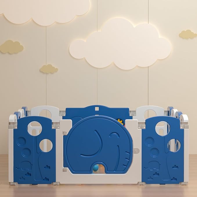 LulliSpace Baby Playpen,for Kids and Toddlers,Kids Activity Centre Safety Play Yard,Indoor&Outdoor Pattern Baby Fence with Game Panel, Safety Lock, Non-Slip Bases, Adjustable Shape,14 Panels