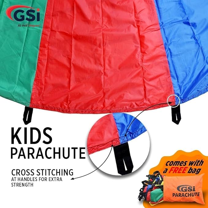 GSi Kids Play Parachute Rainbow Parachute Toy Tent Game for Children Gymnastics Cooperative Play and Outdoor Playground Activities (8 Feet)