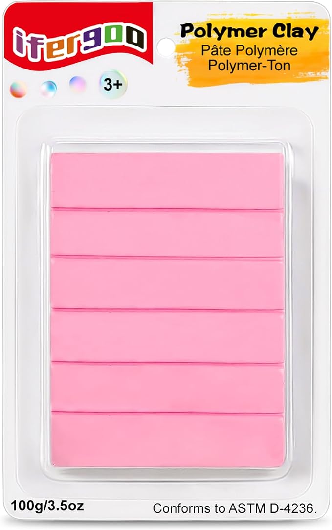 ifergoo Polymer Clay, 100g Modeling Oven Baked Model Clay for Sculpting, DIY, Artistic Creation & School Projects, Great for Kids and Adult (Pink)