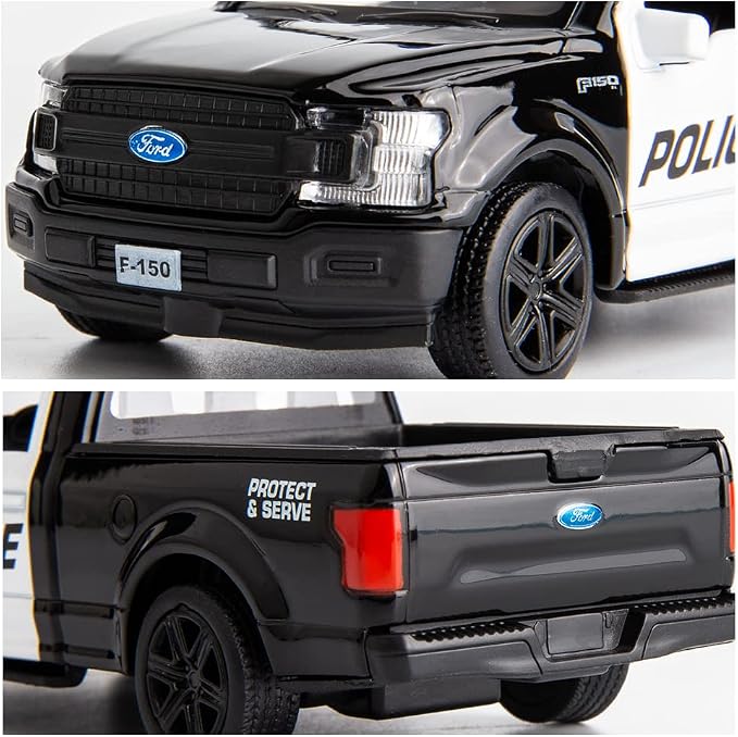 BDTCTK 1/36 Scale Compatible for Ford F150 Pickup Truck Police Car Model, Zinc Alloy Die-Cast Pull Back Vehicles Kid Toys for Boy Girl Gift (Black)