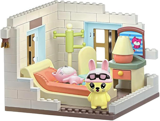 Koko's Cat Town DIY Miniature House Kit, Tiny White House Series Bedroom Building Kit, Purrfect Dollhouse with 251PCS, Cat Toys Gift for Girls Boys Teens Kids Ages 3+