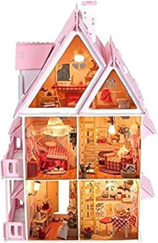 NWFashion Children's 17" 2 Floors with Furnitures Lights DIY Kits Assemble Miniature Wooden Dollhouse(Sunshine Alice)