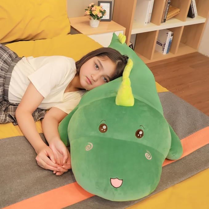 Tianmihou 68 Inch Giant Dinosaur Plush Pillow, 5.6 Feet Jumbo Green Dinosaur Stuffed Animal, Huge Soft Dino Body Pillow, Large Dinosaur Plushie Cuddle Toy, Birthday Gift for Kids Boys Girls