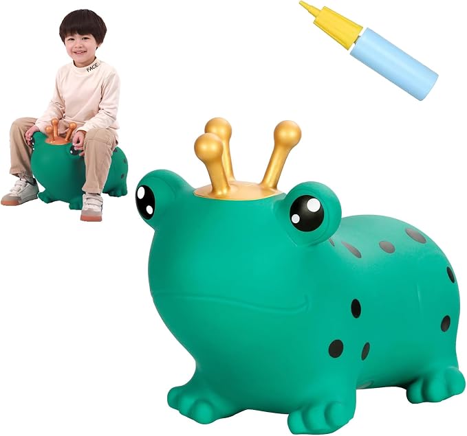 INPANY Bouncy Horse, Frog Hopper Toys, Toddlers Bouncing Animal Hopping Toys, Inflatable Ride on Rubber Bouncer, Outdoor Indoor Baby Birthday Gifts for 2 3 4 Year Old Girls Boys