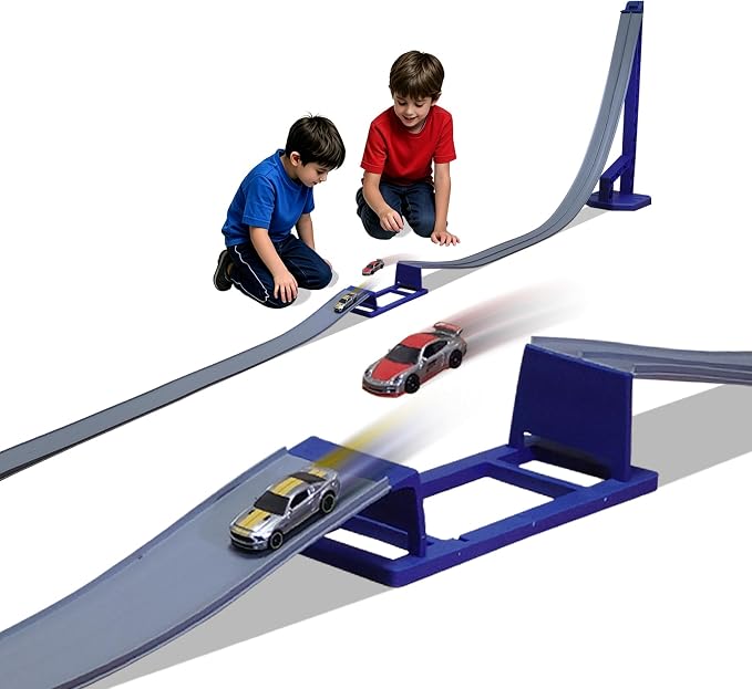 FateGo Gravity Car Track Set with Jump Track Pieces, Dual-Lane Die-cast Car Track Toy Compatible with 1:64 Diecast Cars