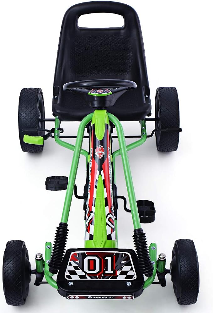 Costzon Go Kart for Kids, 4 Wheel Off-Road Pedal Go Cart w/Adjustable Seat, 2 Safety Brakes, EVA Rubber Tires, Ride-On Toys for Boys Girls, Outdoor Racer Pedal Car (Green, 40" L x 24''W x 24.5''H)