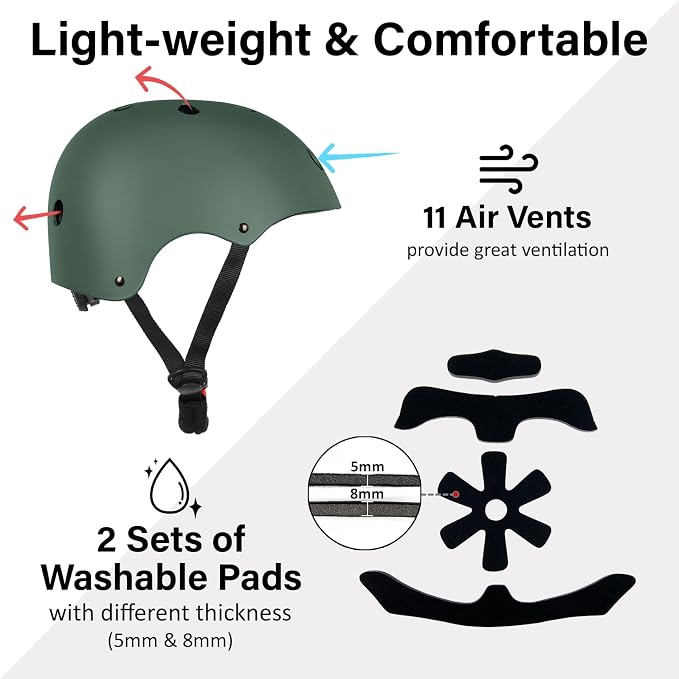 Skateboard Bike Helmet, Lightweight Adjustable, Multi-Sport for Bicycle Skate Scooter, 3 Sizes for Adult Youth & Kids