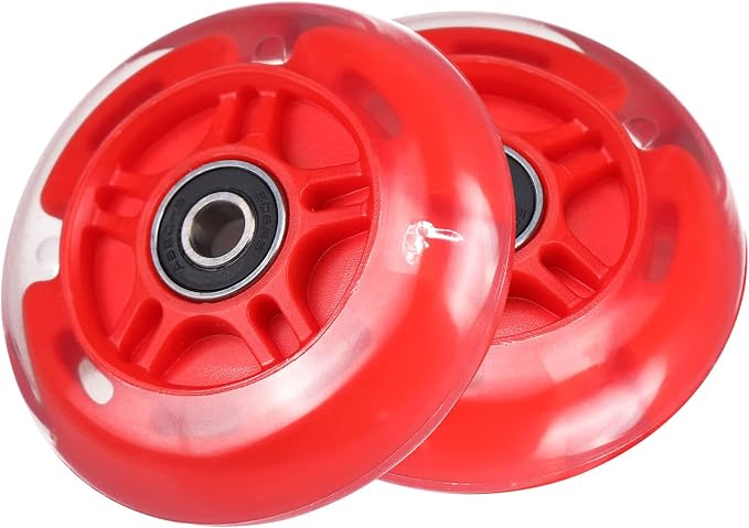 Rear 80mm Light Up White Flashing 3-Wheeled Kid Scooter Replacement Wheels Compatible with Micro Globber Lascoota Kick Scooter, 2-Pack (Red)
