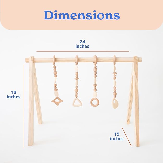 Poppyseed Play Wooden Baby Play Gym | Montessori-Inspired Activity Center with 4 Hanging Toys | Natural Wood & Silicone | Ideal for Tummy Time, Sensory Play & Motor Skill Growth | 0-12 Months