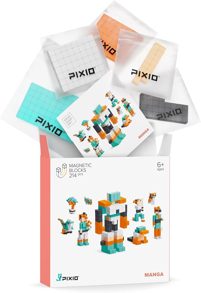 PIXIO Manga - Tiny Magnetic Blocks Building Toy in The Pixel Art Style with Free App - 5/16" Plastic Cubes with 6 Magnets Inside - Open Ended Toy - Creativity kit for Ages 6+