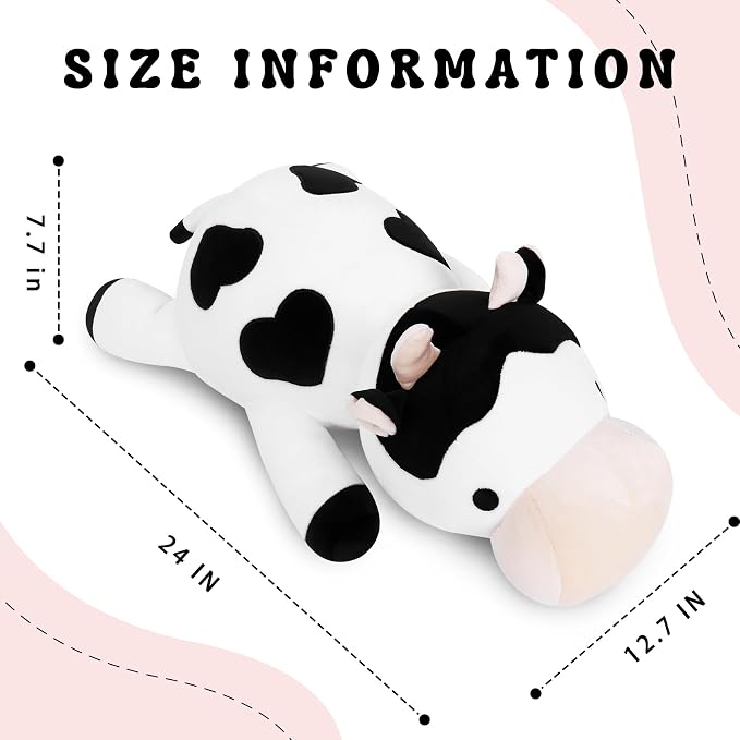 IdeaMeme Cow Weighted Plush, 24" 4.2 lbs Weighted Stuffed Animals, Cute Cow Plush Toy Pillow Gifts for Kids and Adults