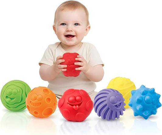 Baby Sensory Balls for 6-12 Months, 6PCS Textured Infant Toys | Easy Grasp Ball Set, Soft Teething Toys Baby Development, Fine Motor Skills, Bright Color, Early Learning Gift