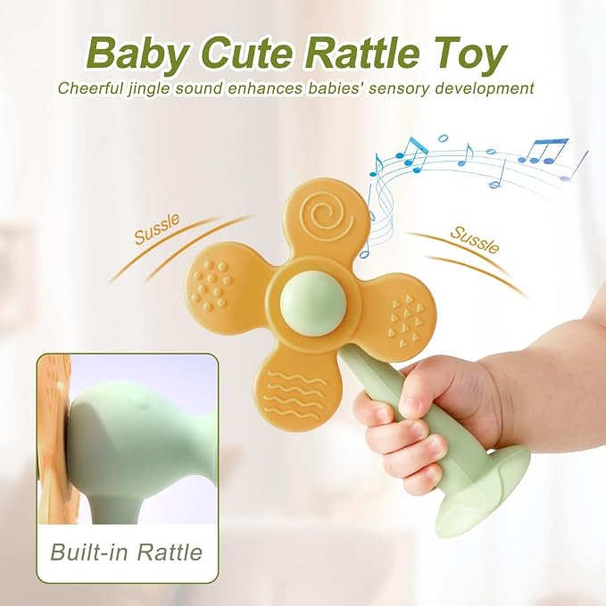 Baby Teething Toys, 2-in-1 Silicone Teether & Montessori Sensory Rattle, BPA-Free Food Grade Teether for Babies 6-18 Months, Easy-Grip Infant Toy for Teething Relief