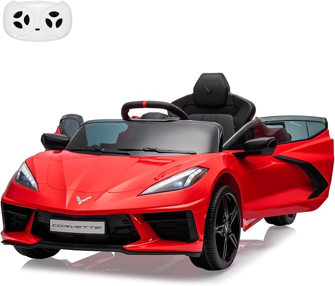 Garvee 12V Kids Ride on Car Licensed Corvette Toddlers Electric Sports Car Ride on Toy with Remote Control, Visual Dashboard, LED Lights, Music for Boys & Girls, Red