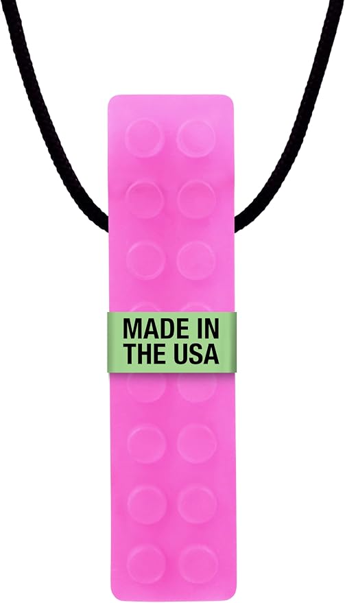 ARK Brick Stick, Chew Necklace for Sensory Kids and Adults, Oral and Hand Fidget for Autism, ADHD, SPD, Anxiety, Medical-Grade Textured Chew Necklace, Standard, Softest, Translucent Pink