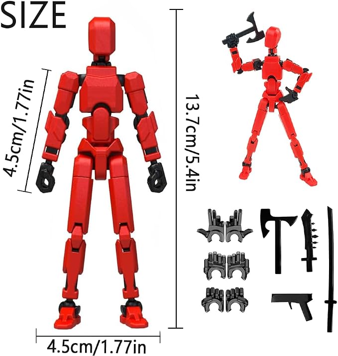 DANONI Titan 13 Action Figure, Lucky Robot Action Figures,Creative 3D Printed Action Figure,Multi Jointed Action Figures Desktop Decorations for Kids Adult (Red-Assembly Completed)