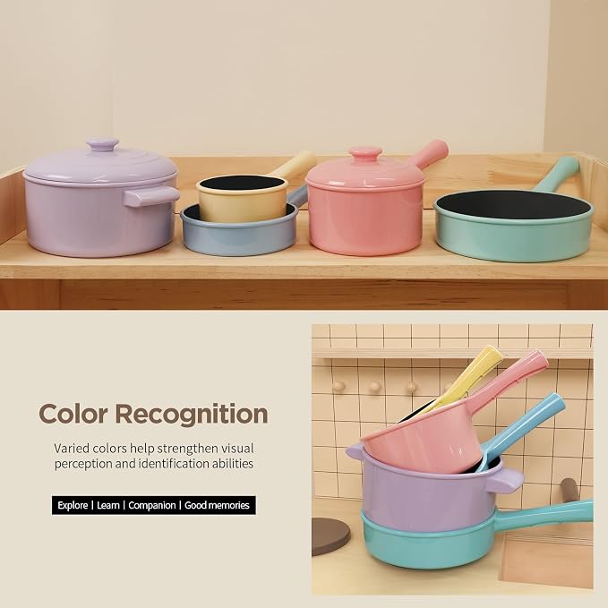GILOBABY Kids Play Kitchen Accessories - Complete Cooking Toy Set with Pots, Pans & Utensils for Toddlers 1-3, Learning Educational Pretend Play Gift for Girls (Pink)