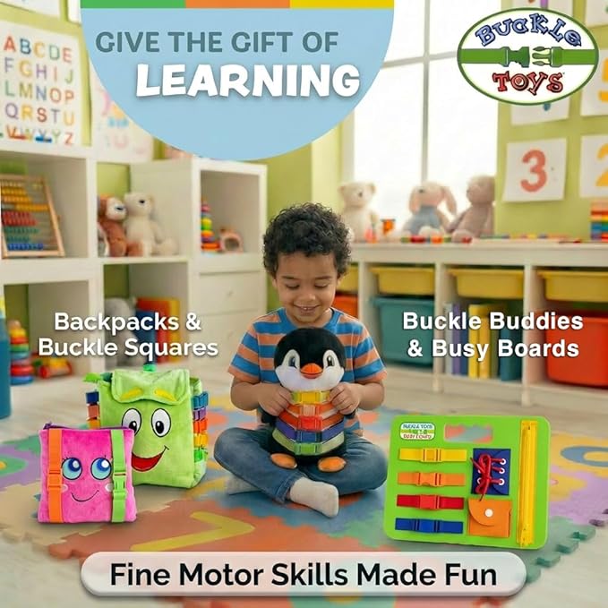 Buckle Toy - Buster Square - Learning Activity Toy - Develop Fine Motor Skills and Problem Solving - Easy Travel Toy - Educational Classroom Must Have