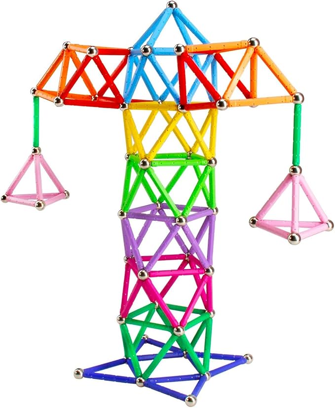 165PCS Magnetic Building Blocks Toys, 2.3" Magnet Sticks and Non-Magnetic Balls Set Magnet Game for Kids and Adult, 3D STEM Building Toys with Storage Bag