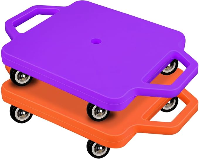 2 Pcs Sports Scooter Board with Handles Colored Floor Sitting Scooter Board with Plastic Casters for Kids Gym Indoor Outdoor Activities Play Equipment