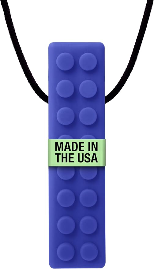 ARK Brick Stick, Chew Necklace for Sensory Kids and Adults, Oral and Hand Fidget for Autism, ADHD, SPD, Anxiety, Medical-Grade Textured Chew Necklace, Standard, Softest, Dark Blue