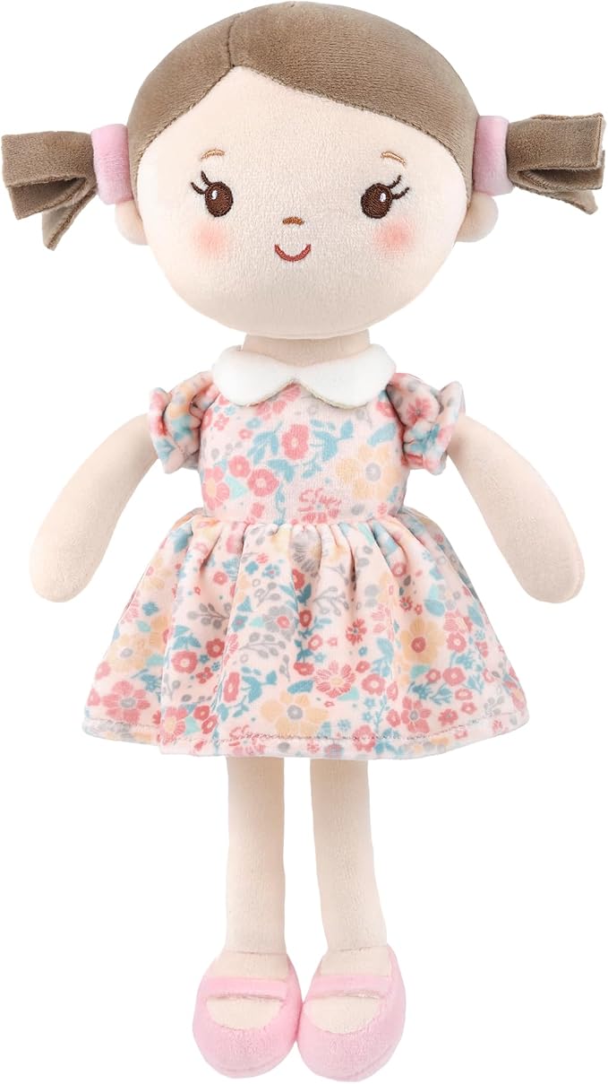 GAGAKU Soft Plush Baby Doll for Girls (12") - My First Baby Doll Gift for Girls, Toddlers & Infants, Machine Washable Rag Doll Toy - Pink Flower Girl