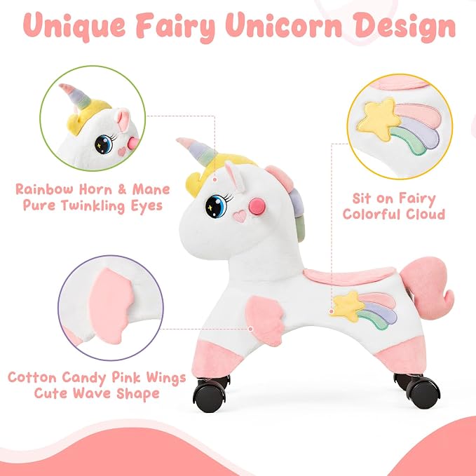 FUNLIO Unicorn Ride On Toys, Toddler Ride On Toys with 360° Wheels, Toddler Bike Designed to Develop Balance & Coordination, for Indoor/Outdoor Play, Easy to Assemble, CPC & CE Certified