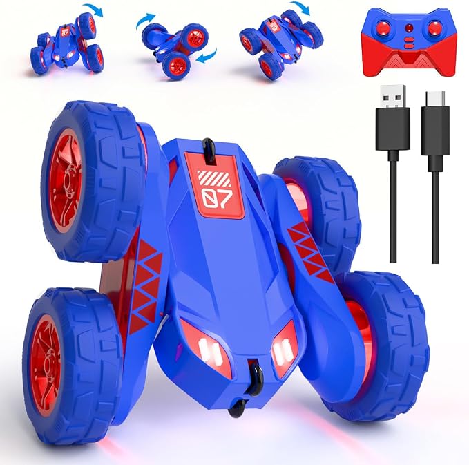 Remote Control Car, Rechargeable RC Cars & Remote Double-Sided Driving 360° Flips Rotating 2.4Ghz 4WD All Terrain Stunt Race Car Toy Christmas Birthday Gift for Kids Boys 3-12