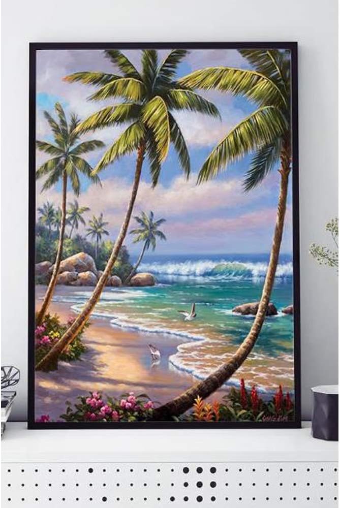 1000 Piece Jigsaw Puzzle for Adults Coconut Tree Wooden Puzzles Beach Floor Puzzle for Kids Adult Educational Toys Tropical Ocean Nature Puzzle Games Home Decor Colorful Puzzle Gifts
