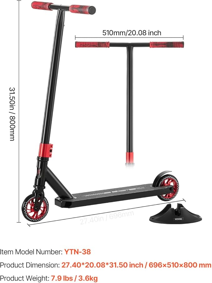 VEVOR Stunt Scooter, Pro Complete Trick Scooters for Kids Ages 11-13 Years, Teens, Adults, Boys, and Girls, Freestyle Street Rider for Intermediate and Beginner, Double Layer Lightweight Aluminum Deck