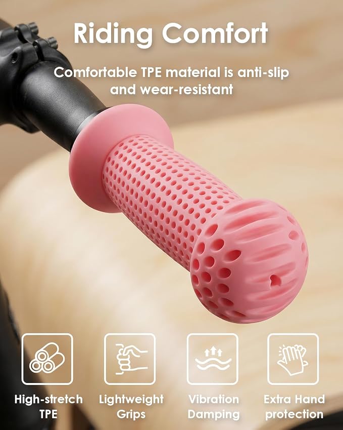 100mm Kids Bike Grips - Bicycle Handlebar Grips with Mushroom Pattern for Kick Scooters, Balance Bikes, and Bikes