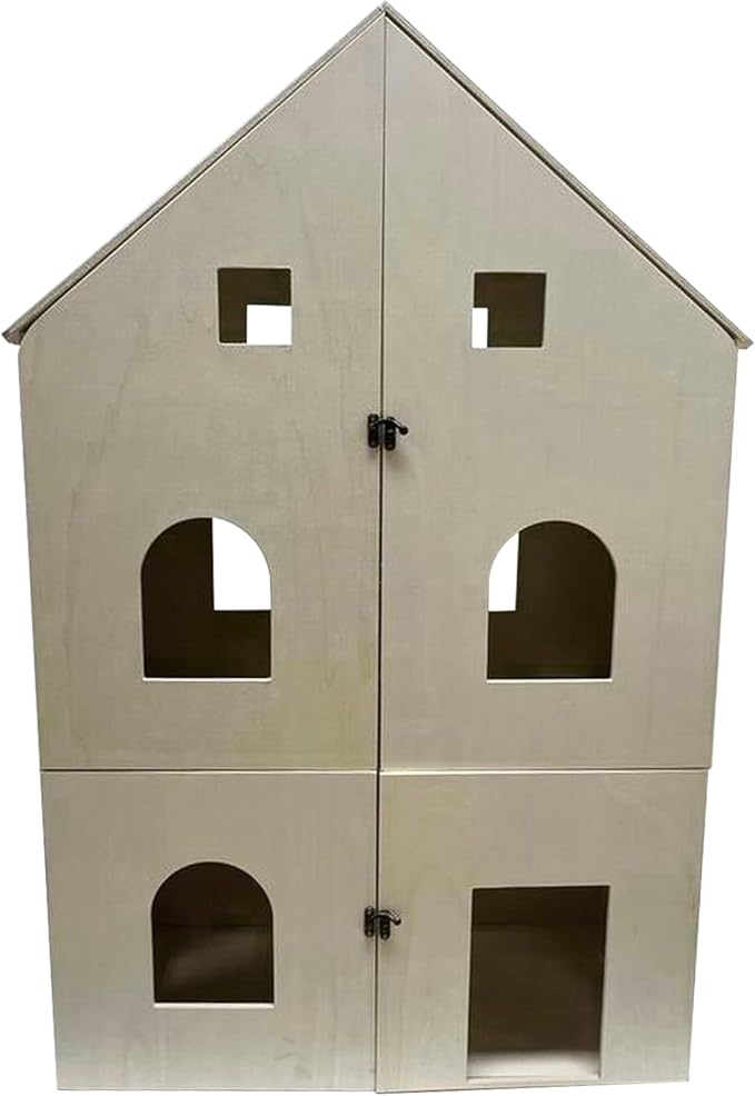 Make Market DIY Two-Story Dollhouse Kit, Unfinished Plywood Assembly Project, Natural, 36" Height, 22-Piece Set
