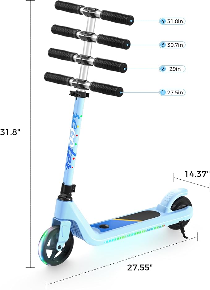 LINGTENG Electric Scooter for Kids Age 6-10, Kick-Start Boost Scooter with Adjustable Speed and Height, Flash Wheel & Deck Lights