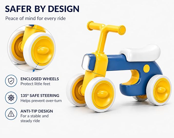 Henry & Colin First Balance Bike for 1 Year Old, 4 Wheel Toddler Bike with Fun Lights & Music, Soft Seat, No-Pedal Ride On Toy, 1st Birthday Gift for Boys & Girls Ages (12–36 Months)