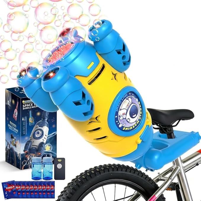 Bubble Machine for Kids, Bicycle Bubble Machine for Bike Riding with Remote Control, Automatic Bubble Blower Machine Outdoor Toy with LED Light, Rechargeable Bubble Maker for Party