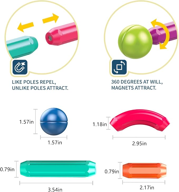 Ferthor Fun Magnetic Balls and Rods Set Building Blocks Magnets for Kids,Learning & Education Toys,Magnetic Sticks Blocks,Montessori Toys for Toddlers,Boys&Girls Gifts (64pcs)
